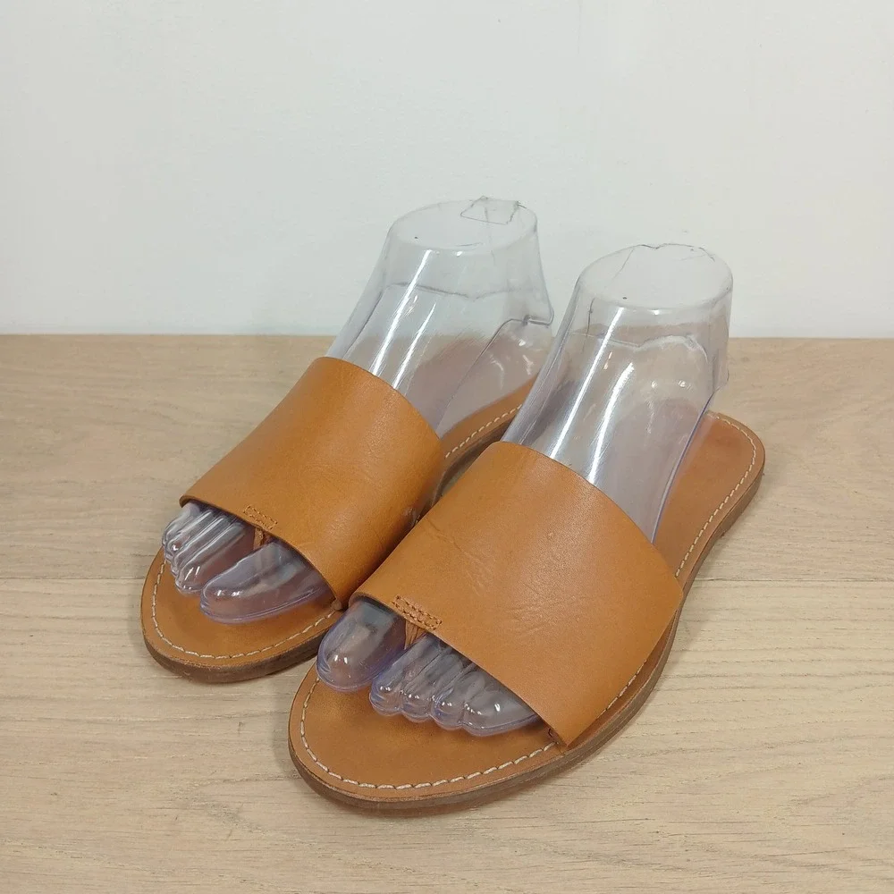 Madewell Slide Sandals Women 7.5 Tan Leather Slip On Minimalist Casual Summer